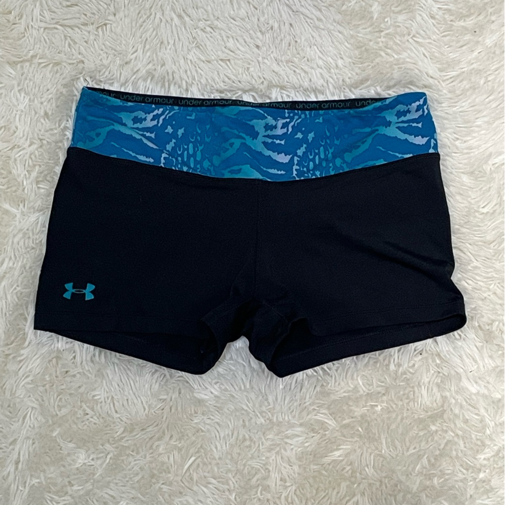 Under Armour Black Shorts with Blue Patterned Waistband